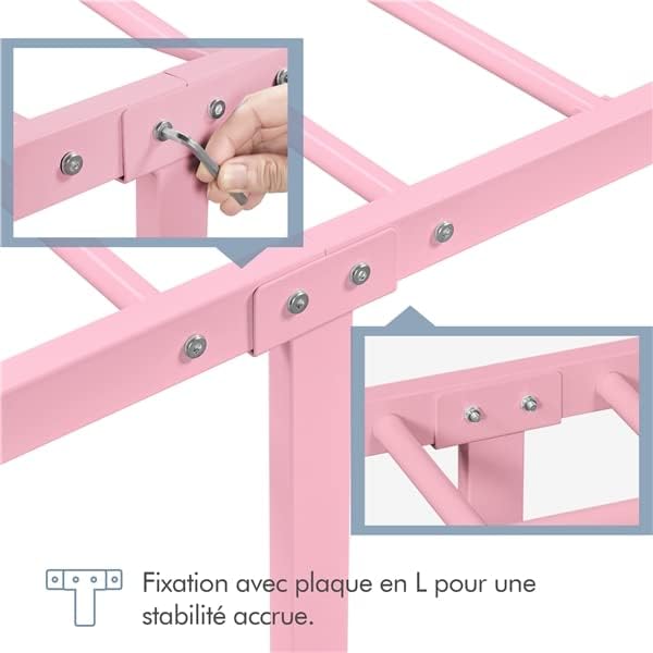 Yaheetech - lit simple métal - 90x190 cm - montage facile, rose
