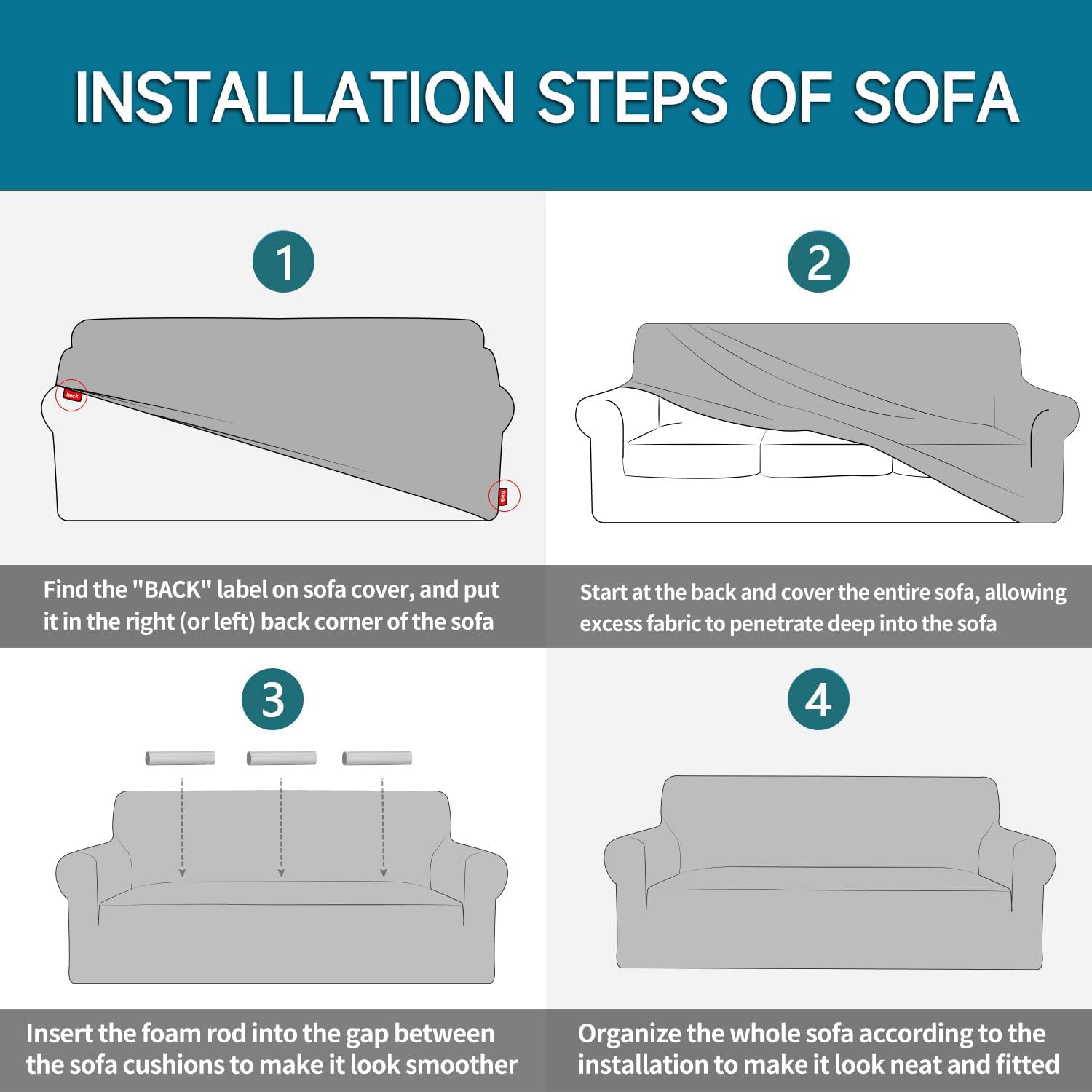 Housse canapé 1 place extensible, accoudoirs, antidérapante, blanc