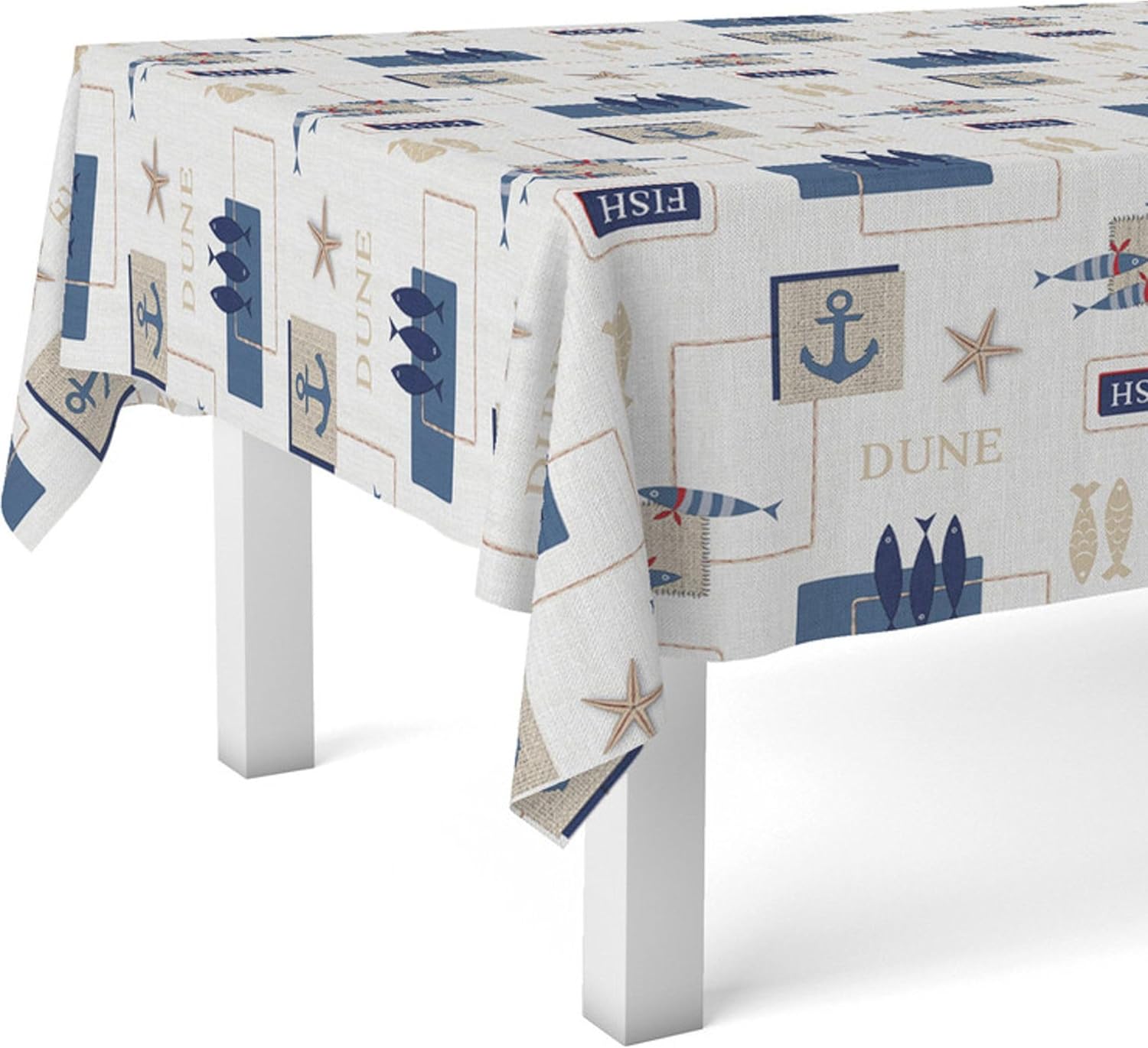 Nappe en toile cirée - rectangulaire, 140 cm, anti-taches, imperméable, facile d'entretien, style mer bleu