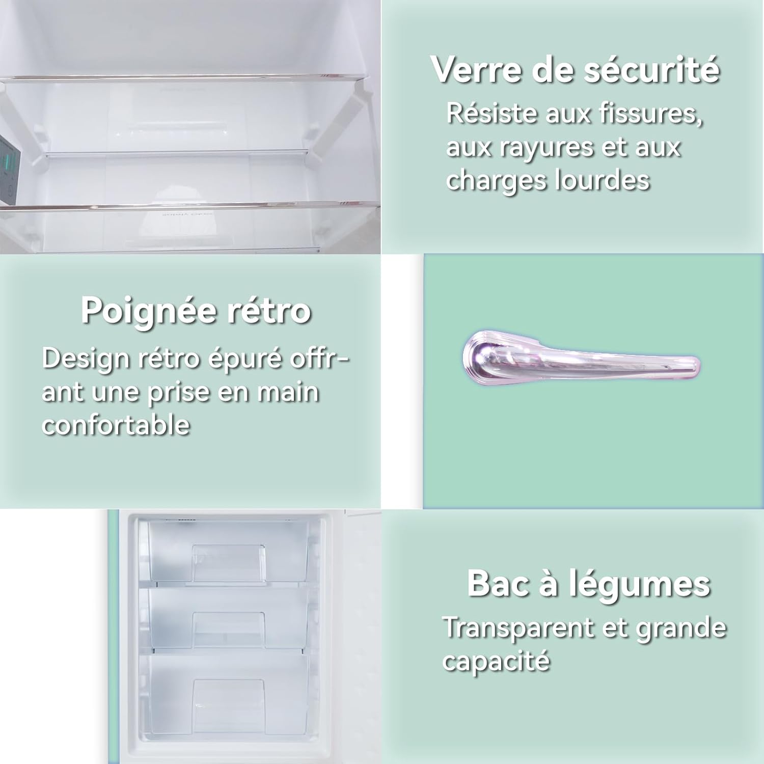 magictec - frigo vintage combiné 179cm, 236L, no frost, vert matcha