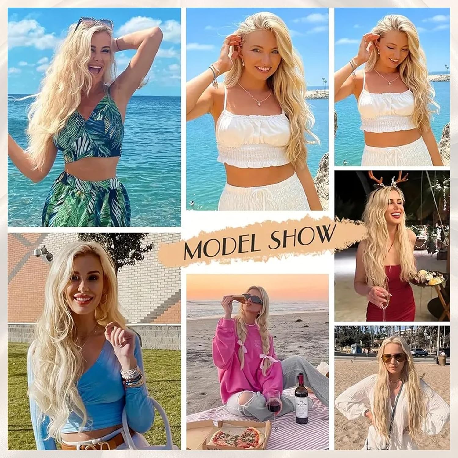 Longue Perruque - ondulée blonde 70cm - raie moyenne, synthétique