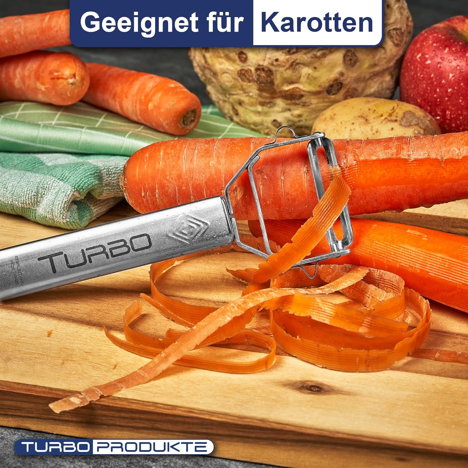 Turbo Produkte - éplucheur rosé inox 3 en 1, lame pendulaire fruits/légumes