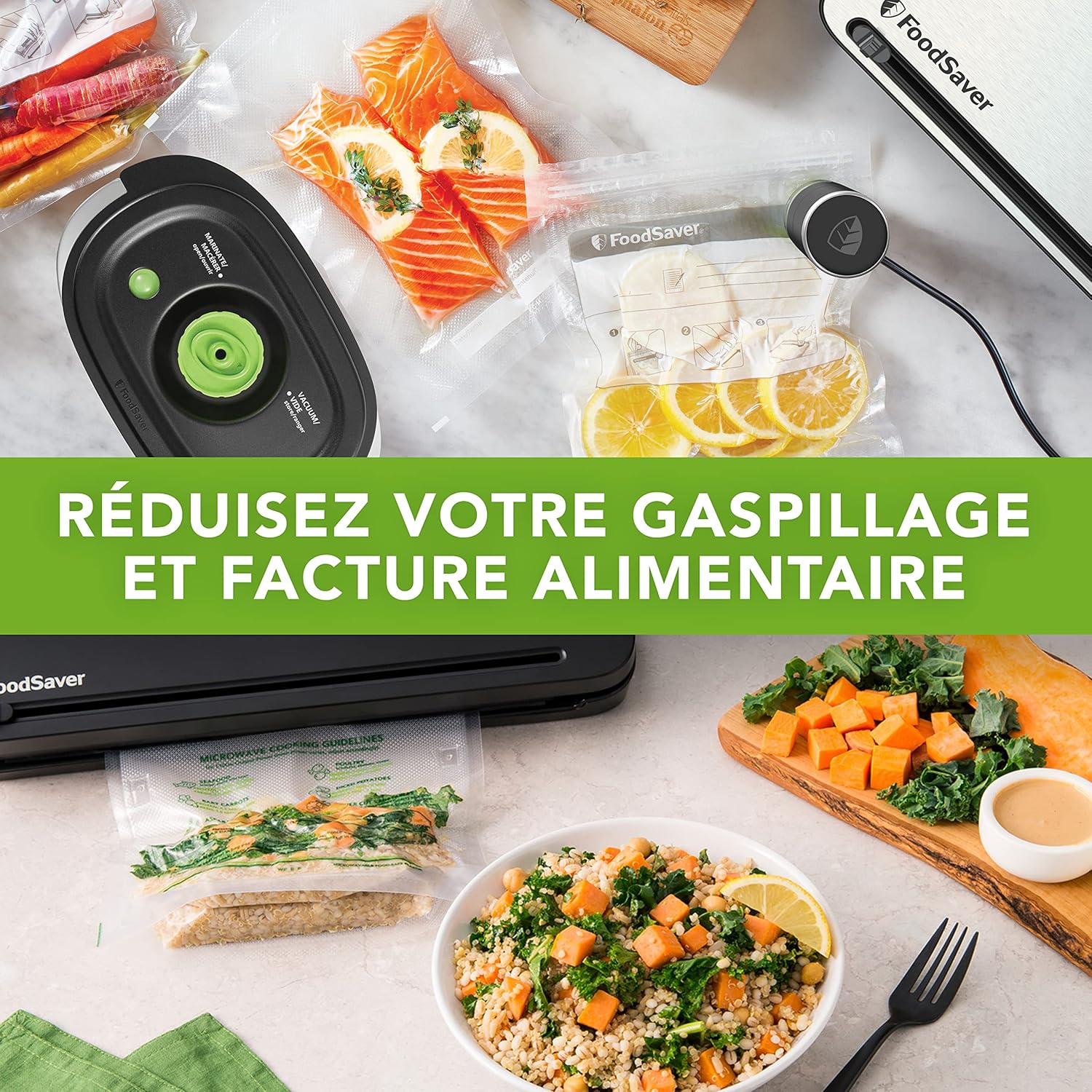 FoodSaver - machine sous vide série FFS005X - compacte - rangement rouleau, fonction pulse, accessoires inclus - FFS005X