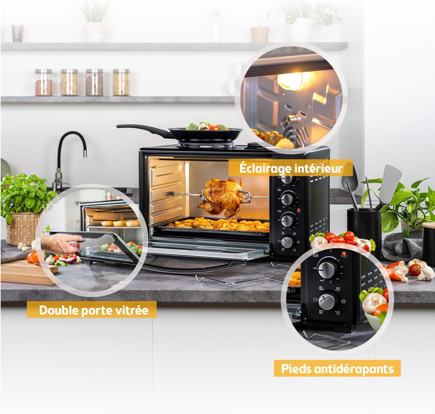 TZS First Austria - Mini-four 60L - 3200W, 230°C, 6 modes, 4 hauteurs