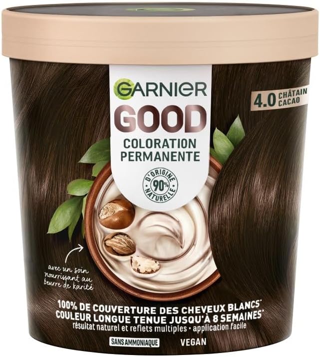 Garnier - Good - Coloration permanente vegan sans ammoniaque - 90% naturel - Châtain Cacao