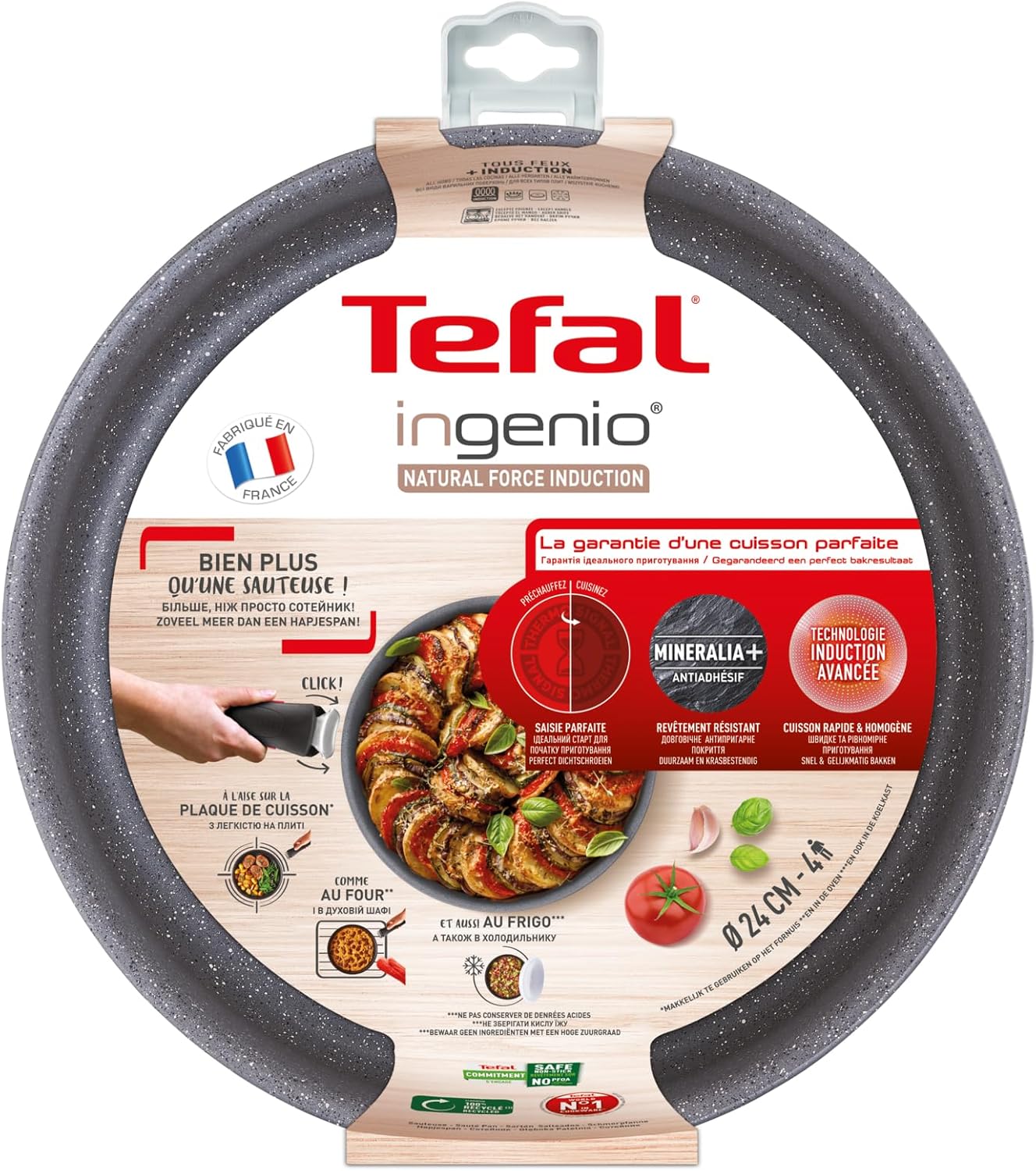 Tefal - Ingenio Natural Force - sauteuse 24 cm, induction, antiadhésive, empilable, lave-vaisselle, L3963502