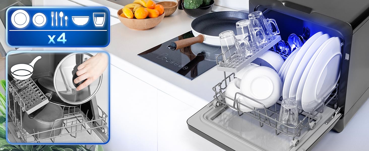 un lave-vaisselle avec un lave-vaisselle et un bol de fruits.