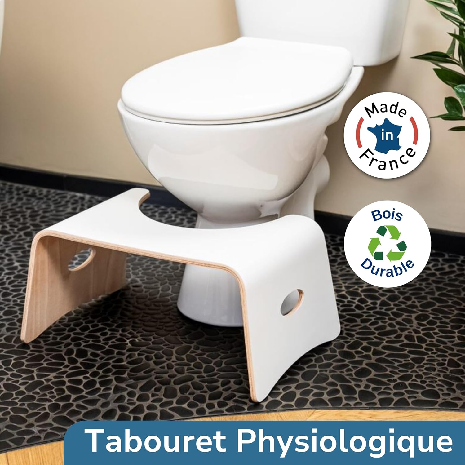 Well Care - Tabouret WC Bois Verni Blanc - Fabriqué France - Position Physiologique Adulte