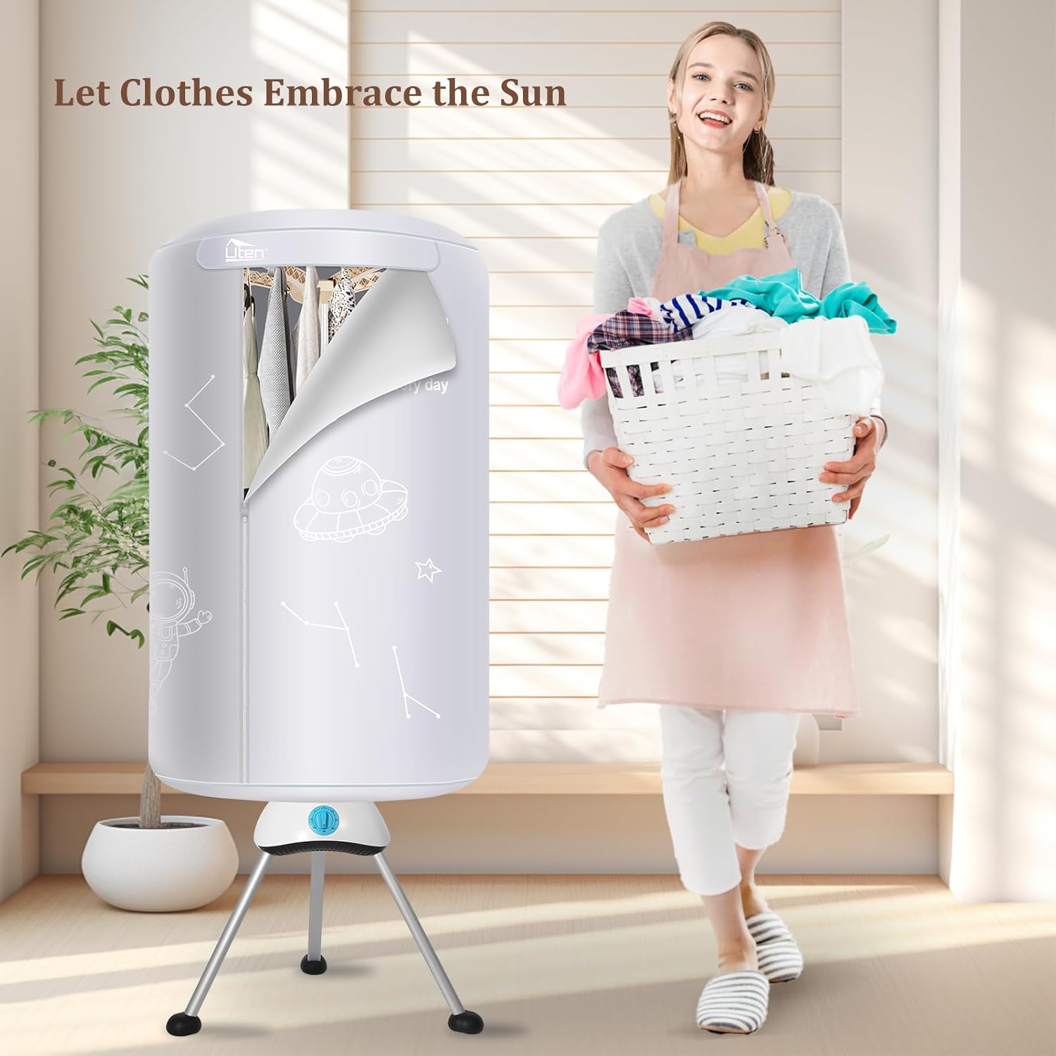 Sèche-linge électrique - 140cm - pompe à chaleur, 2 couches, 1000W, minuterie