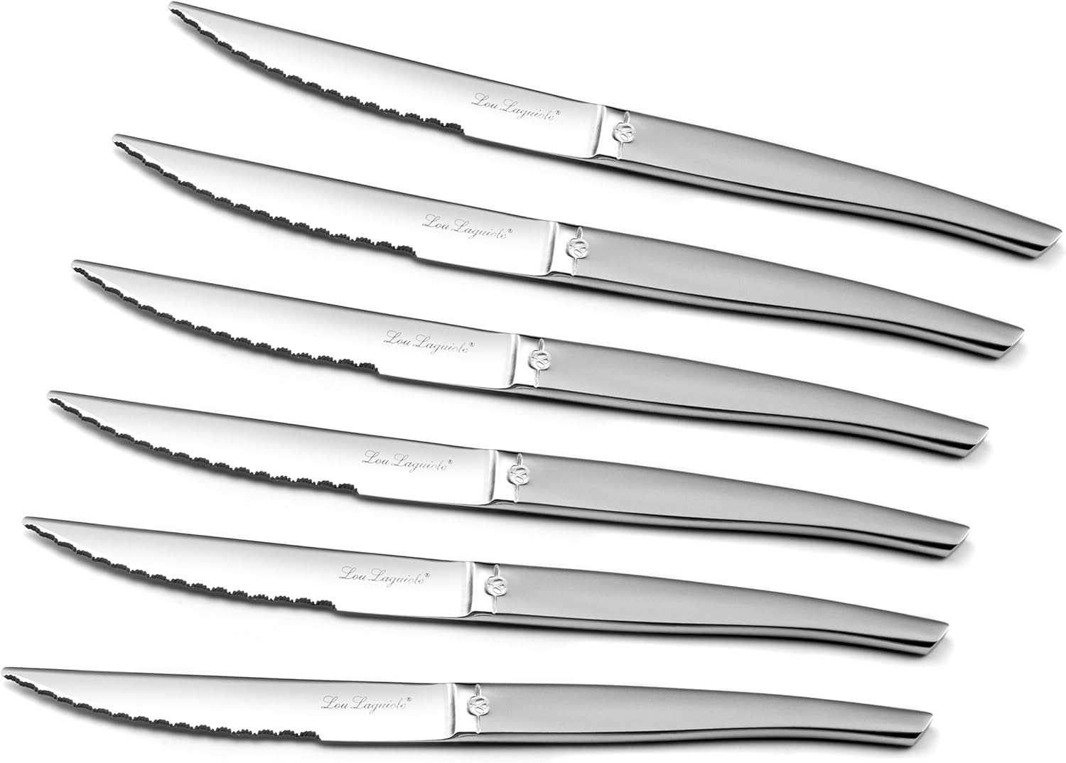 Lou Laguiole - Jet - 9x5x12 cm - Bloc acacia, 6 couteaux steak inox 13 C