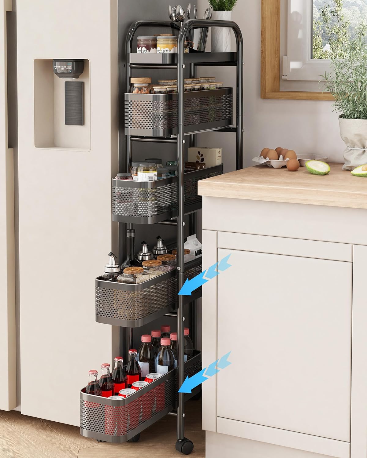 UMDONX - chariot cuisine 5 niveaux métal, étroit, tiroirs, noir UMDONX