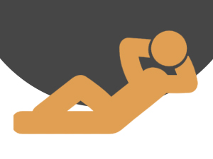 Illustration de silhouette simple orange-brun montrant une silhouette allongée tenant un objet circulaire