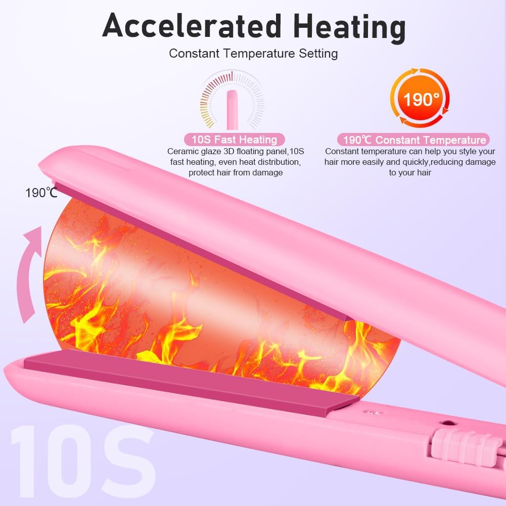 LOPHE - Mini fer à lisser 2-en-1, tension 110-220V, chauffe 10s, compact