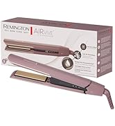 Le texte indique « REMINGTON AIR VIVE ». Plusieurs plans de produits d'un outil de coiffure en or rose avec emballage, montrant différents angles et accessoires.