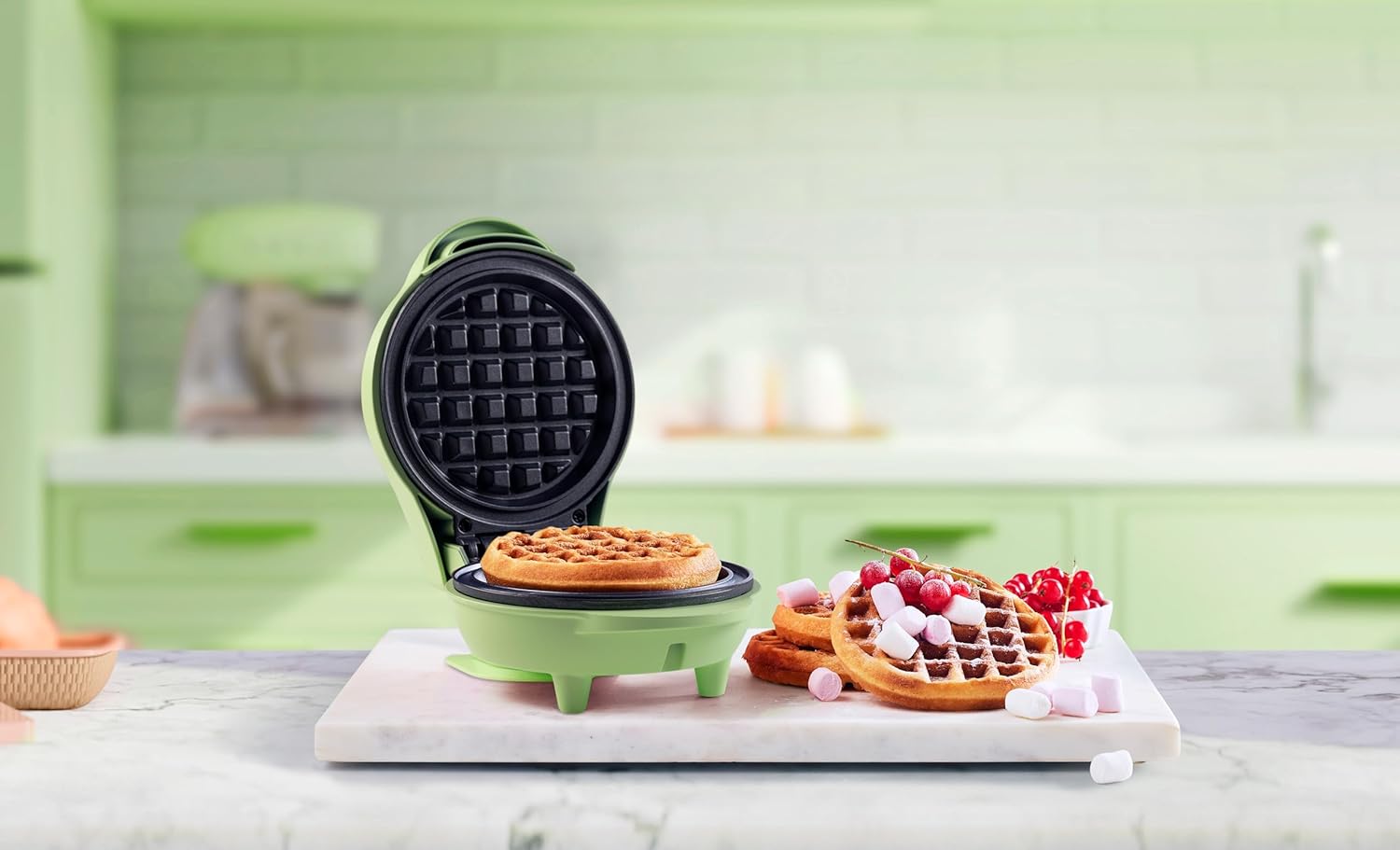 Bestron - Mini gaufrier rétro menthe mat - compact - revêtement antiadhésif