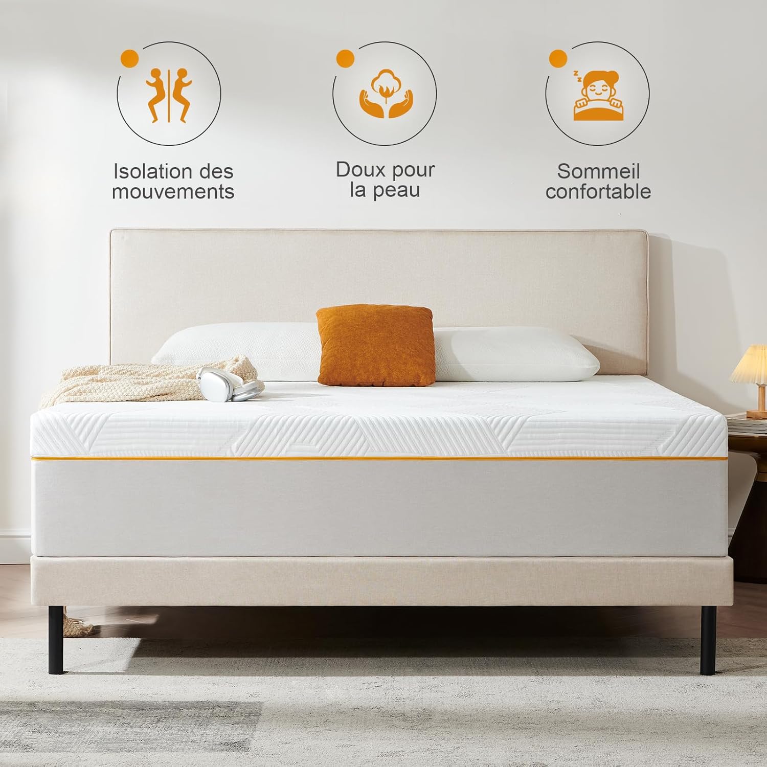 Matelas - mousse mémoire 90x190x16cm, 7 zones, ferme, réversible