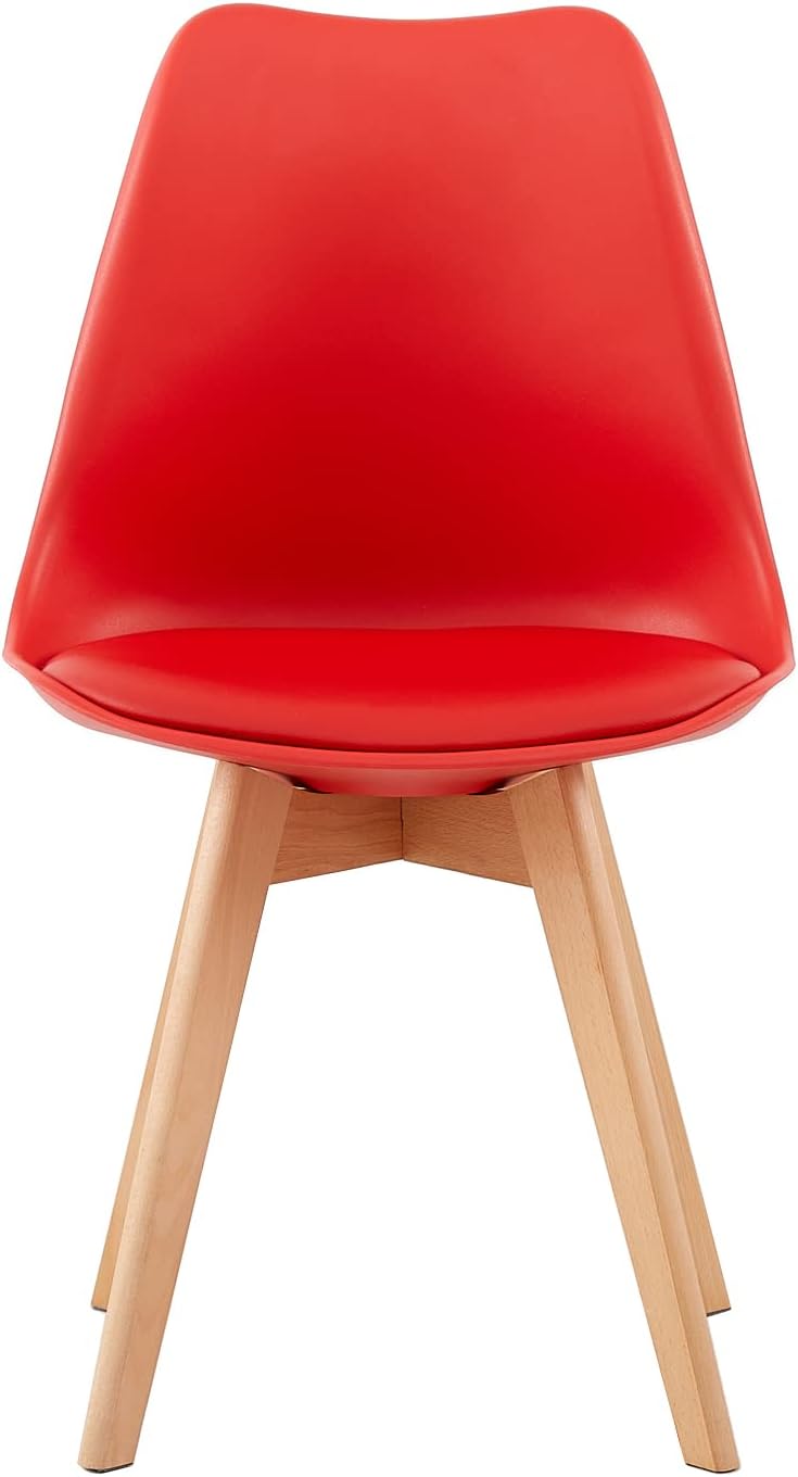 EGGREE - Lot de 4 chaises scandinaves - bois hêtre - assise rouge rembourrée