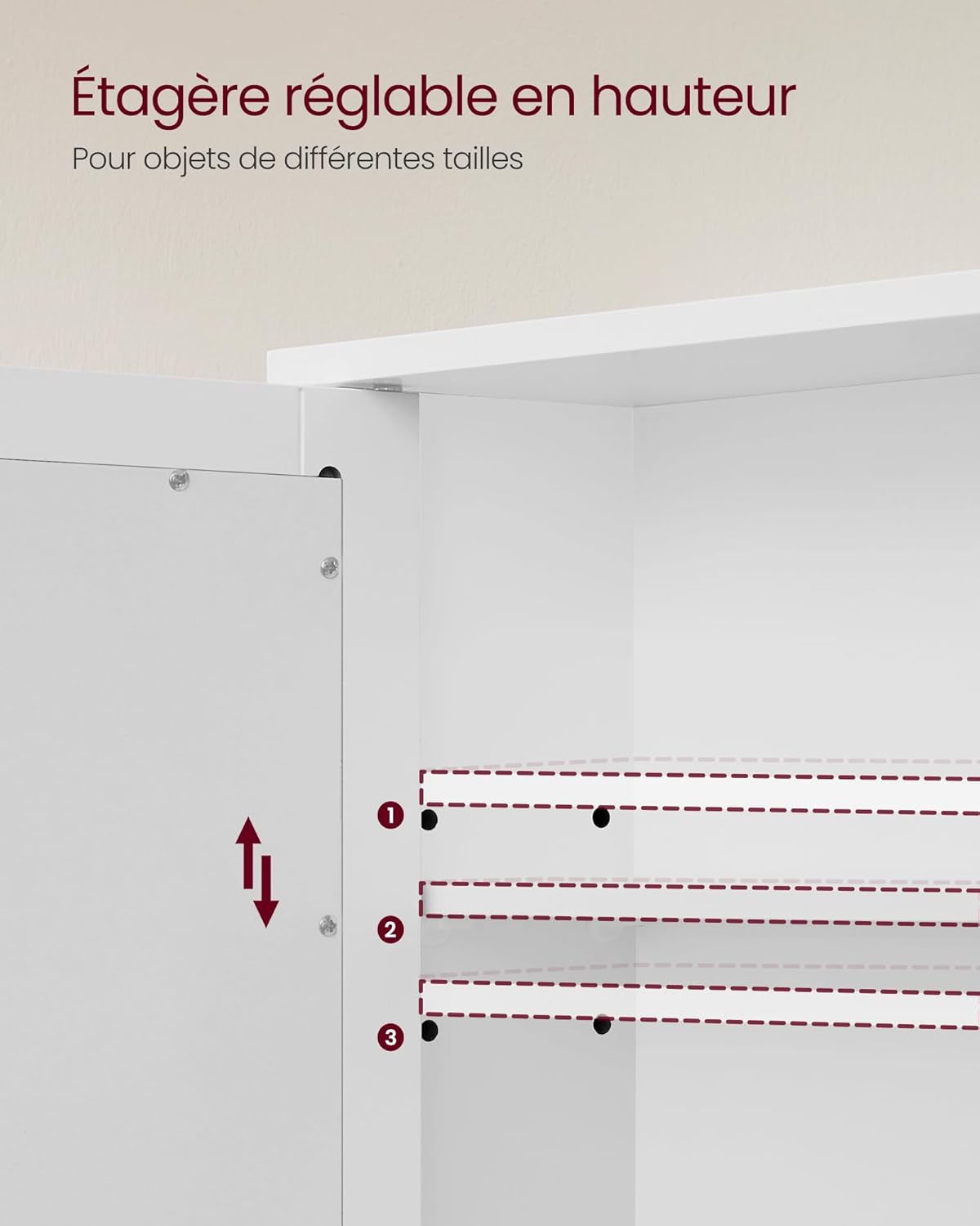 VASAGLE - armoire murale salle de bain, miroir, étagère réglable, 13x56,5x58,5 cm - LHC002
