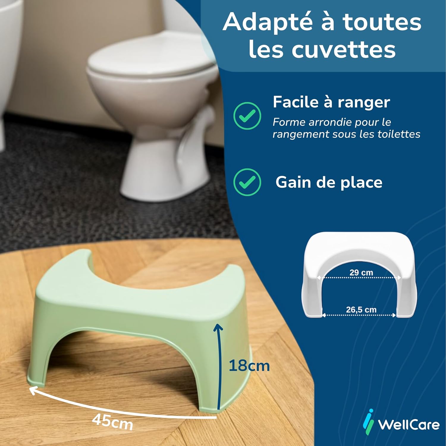 Well Care - Tabouret WC Physiologique - Plastique recyclé - Vert - Fabriqué en France