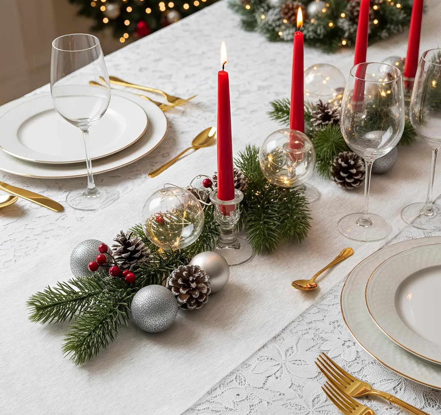 Chemin de table - blanc non-tissé - 30m x 23cm - déco Noël, mariage