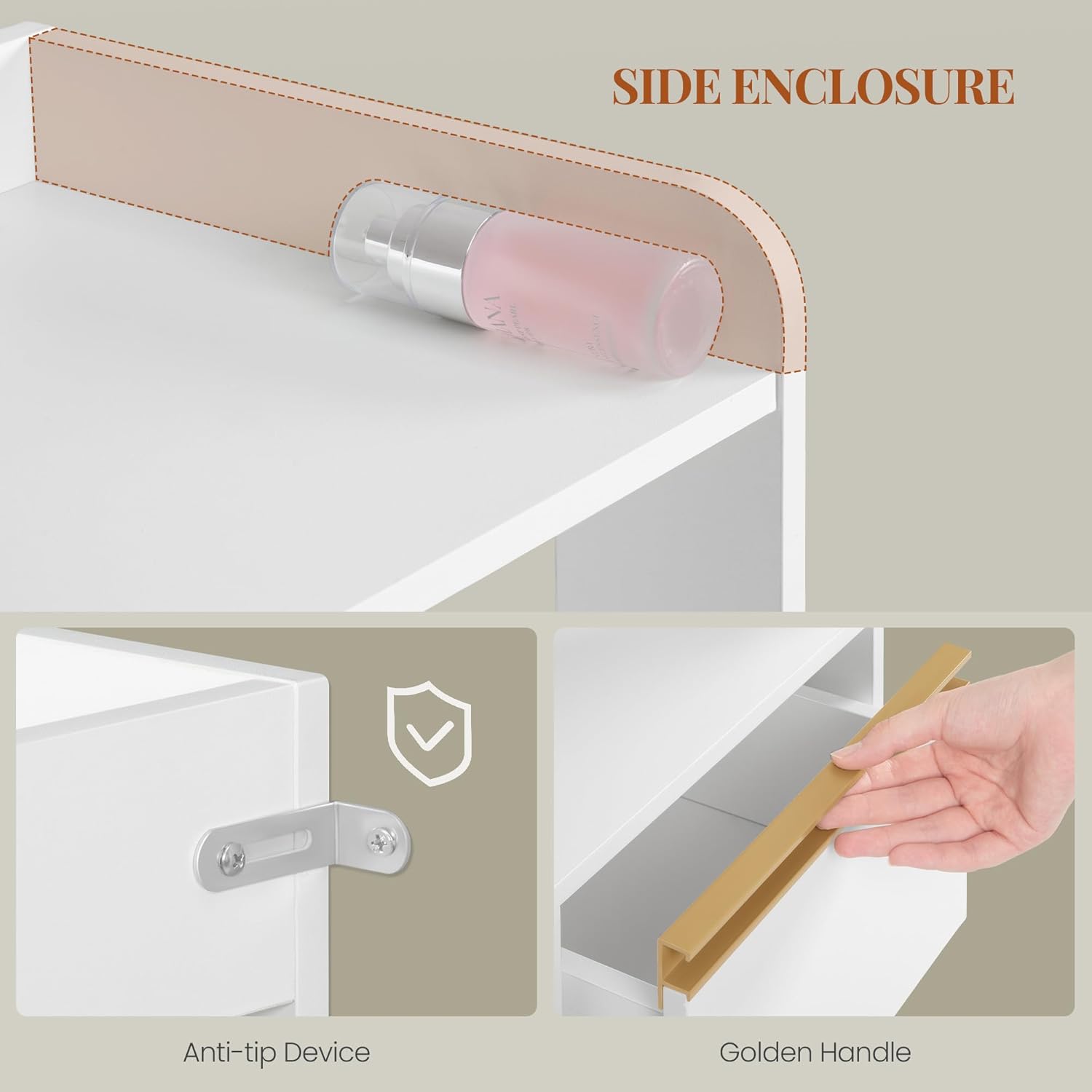 Meuble Salle de Bain - rangement 4 tiroirs, étagères réglables - 30x80x110 cm