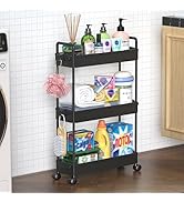 SOLEJAZZ Chariot de rangement à 3 étages coulissant mince Chariot utilitaire à roulettes Étagère de rangement mobile
