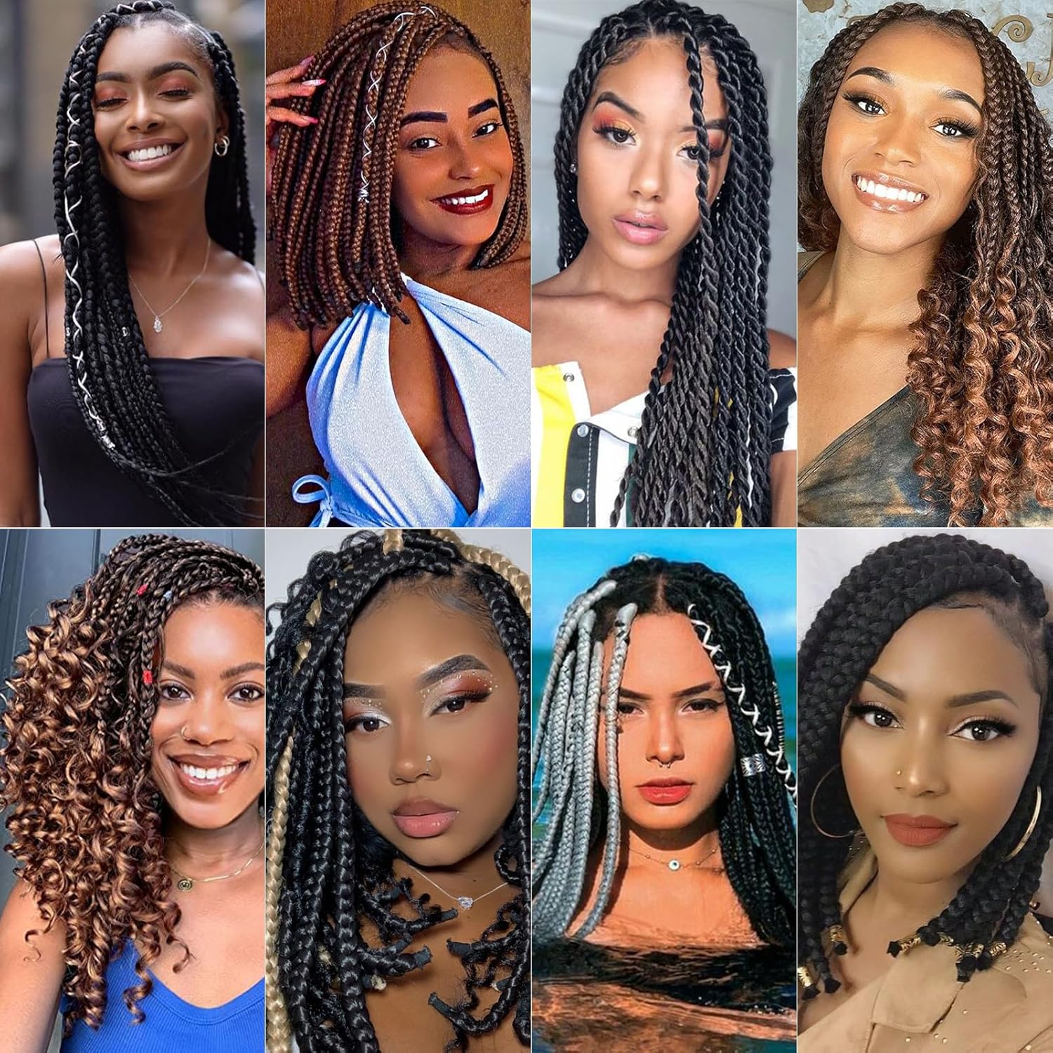 Extensions cheveux courts - 16 pouces - Kanekalon brun, 6 paquets, tressage facile