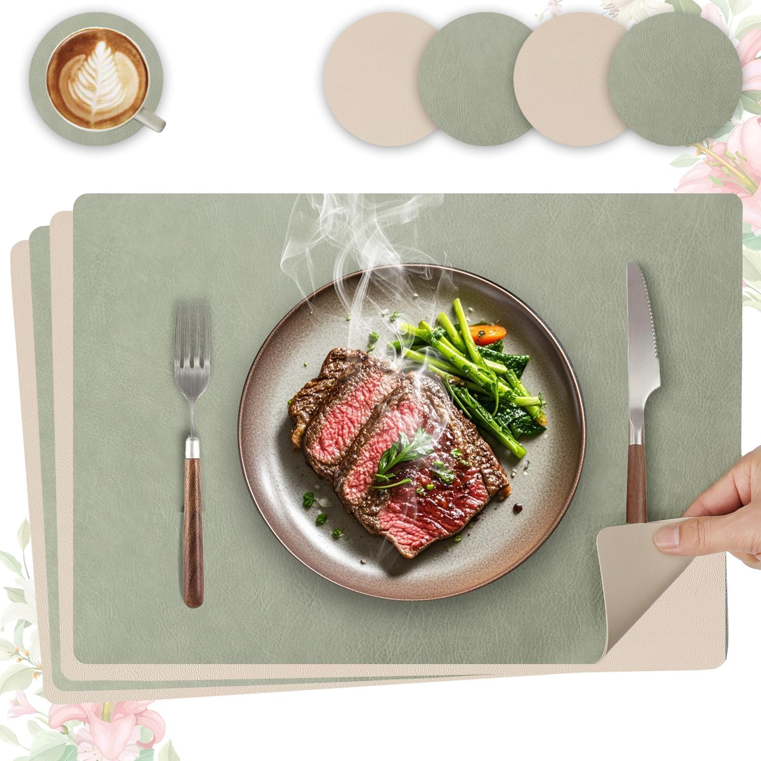 Set de table - cuir PU double face - 43x30cm - lavable, antidérapant, lot de 4