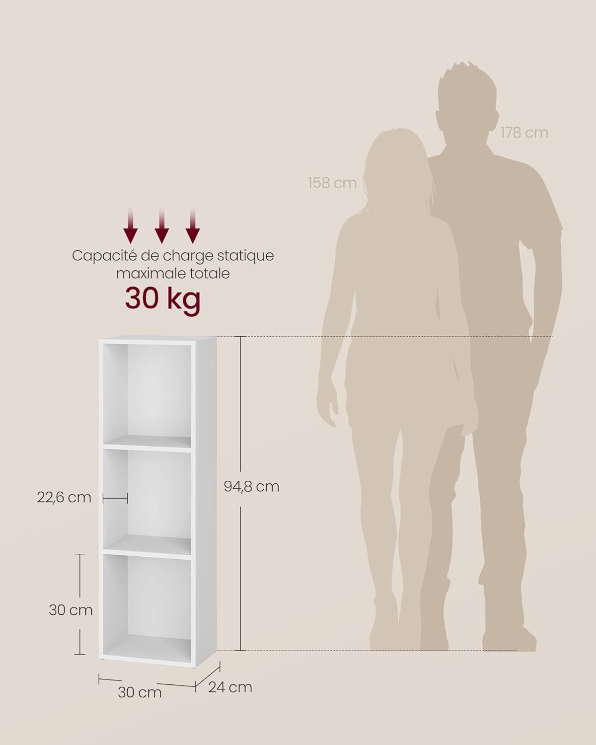 VASAGLE - Custos Collection - 3 niveaux, compartiments ouverts, blanc, LBC433W01
