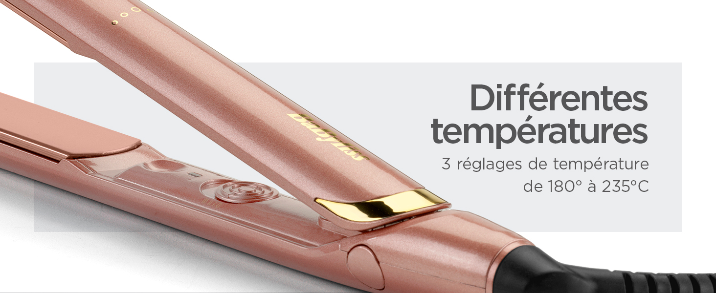 BaByliss, lisseur Rose Gold, 2598PE, lissage rapide, plaque céramique, lissage doux, fer à lisser
