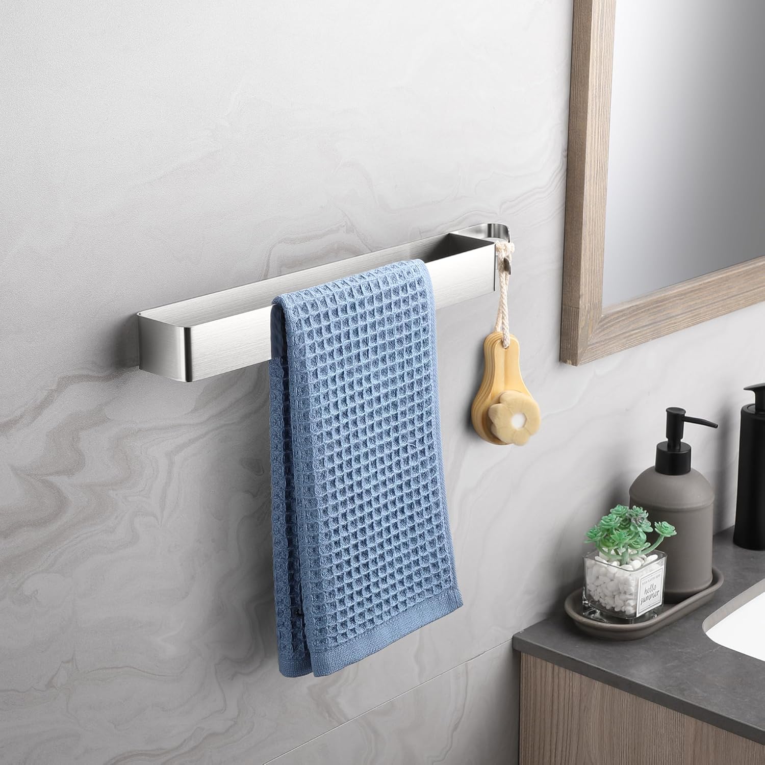 Porte-serviettes sans perçage - inox 304 brossé - argent - adhésif, crochets