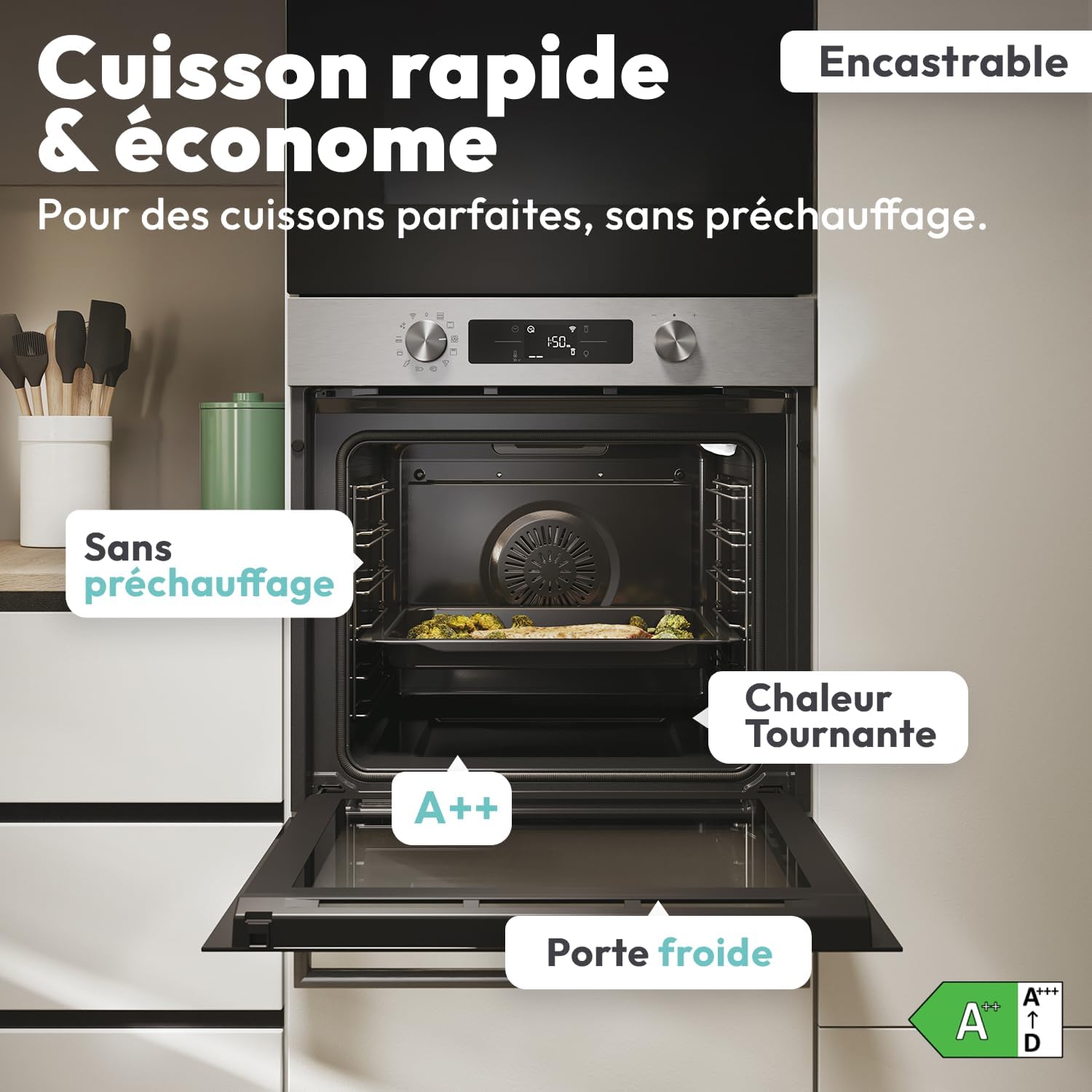 Candy - Four encastrable série WiFi - 59,5x59,5x56,8cm - Pyrolyse, chaleur tournante, porte froide, cavité XXL