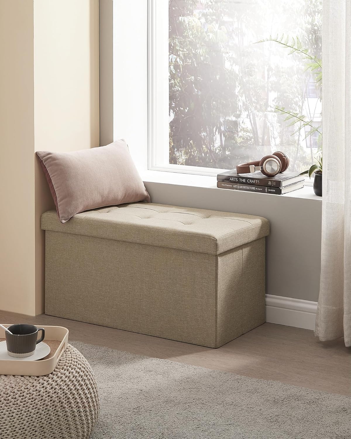 SONGMICS - Mazie Collection - banc 76cm, pliable rangement, marron, LSF047R01