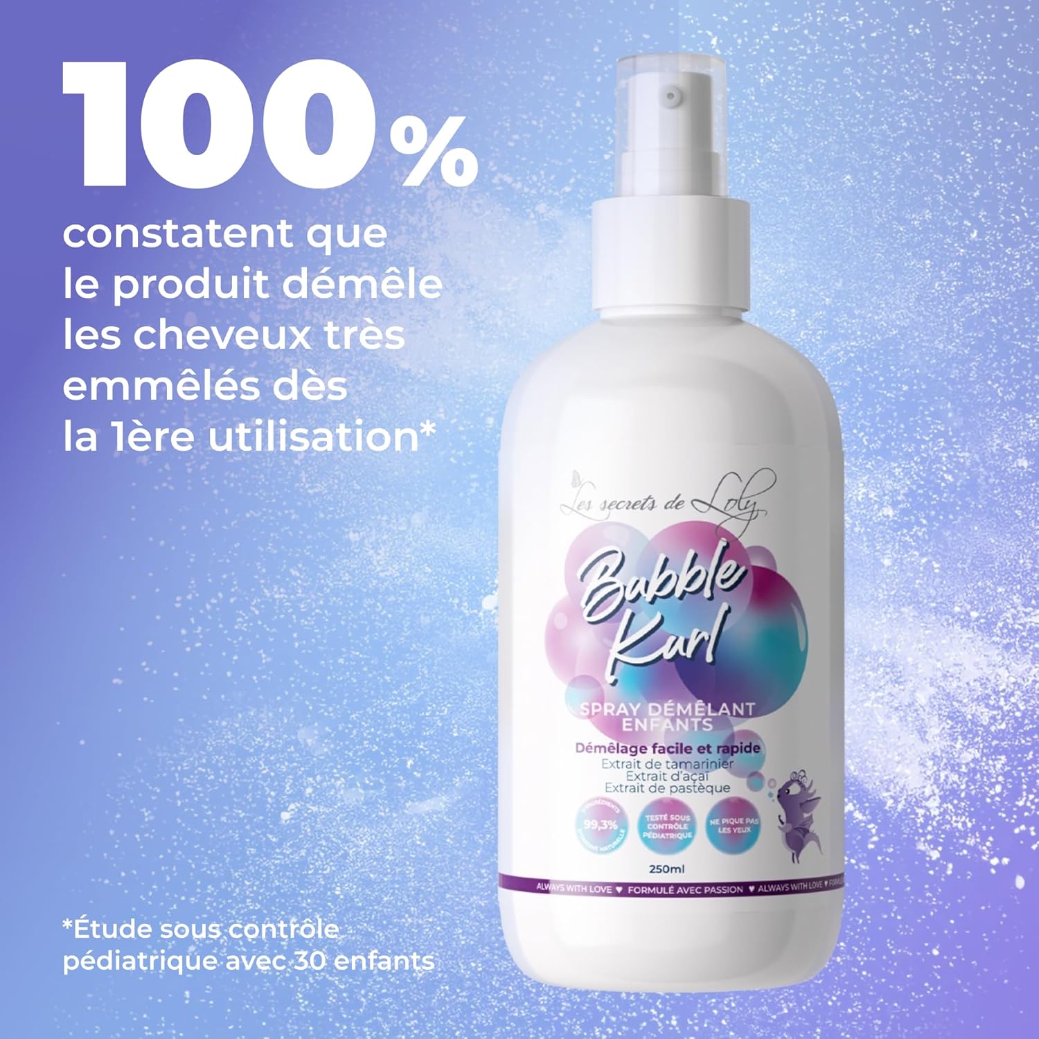Les Secrets de Loly - Bubble Kurl - 250 ml - Spray démêlant enfants, cheveux bouclés, +99% naturel