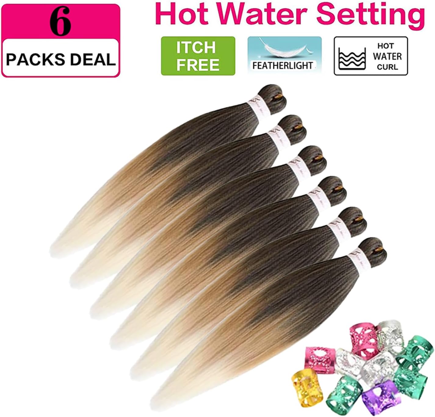 Extensions de cheveux synthétiques - blond ombré 76 cm - pré-étirés à tresser - T1B/27/613#