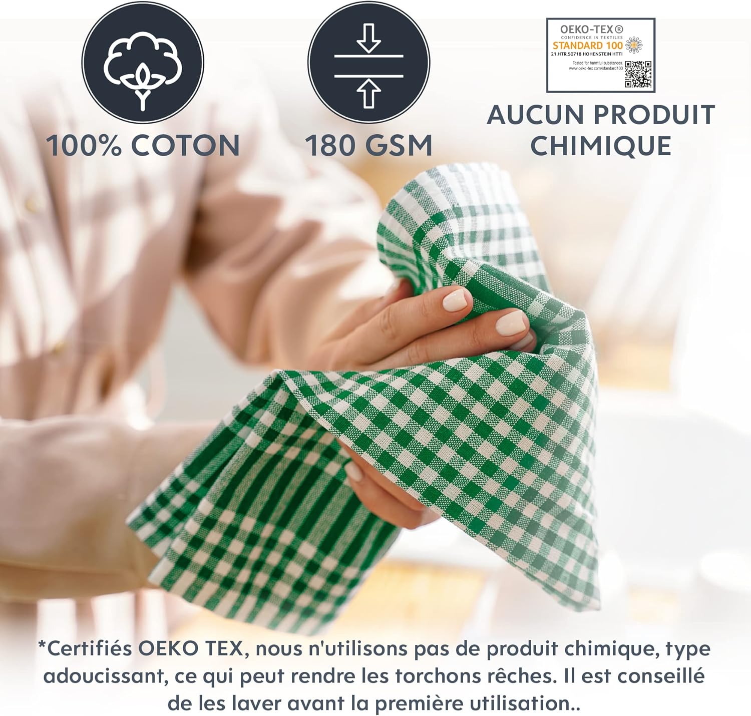 Twinzee - lot de 5 torchons rétro coton 47x67 cm - Oeko Tex