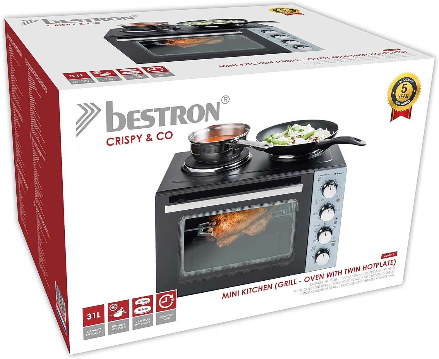 Bestron - cuisinière grill double - 3200W, 230°, chaleur tournante