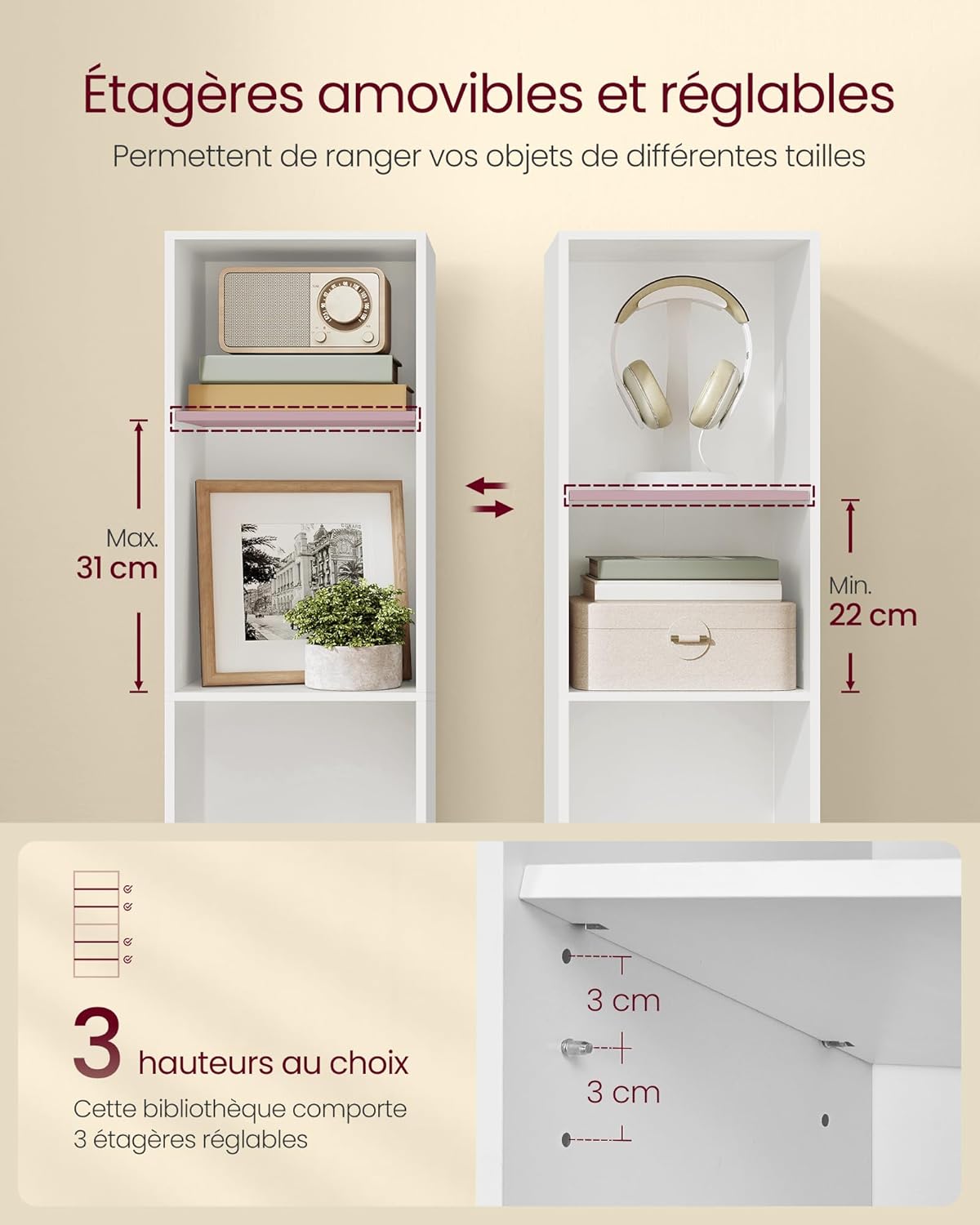 VASAGLE - bibliothèque 5 niveaux - 24x30,2x134,2 cm - rangement ouvert - LBC419W01