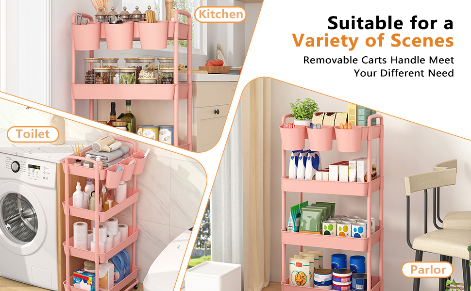 4 tier storage cart pink