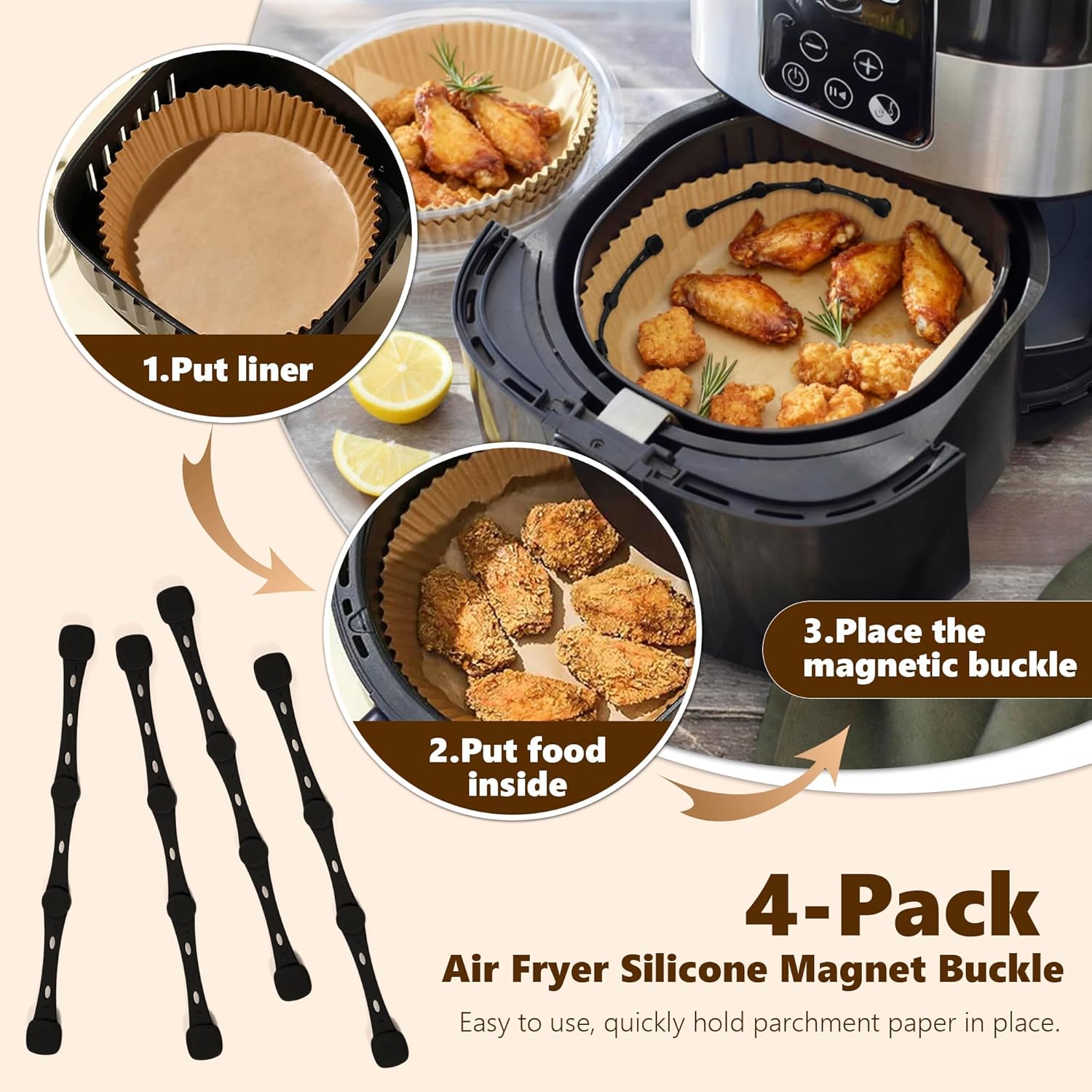 Accessoires friteuse à air - 17,5 cm - silicone, aimanté, anti-combustion