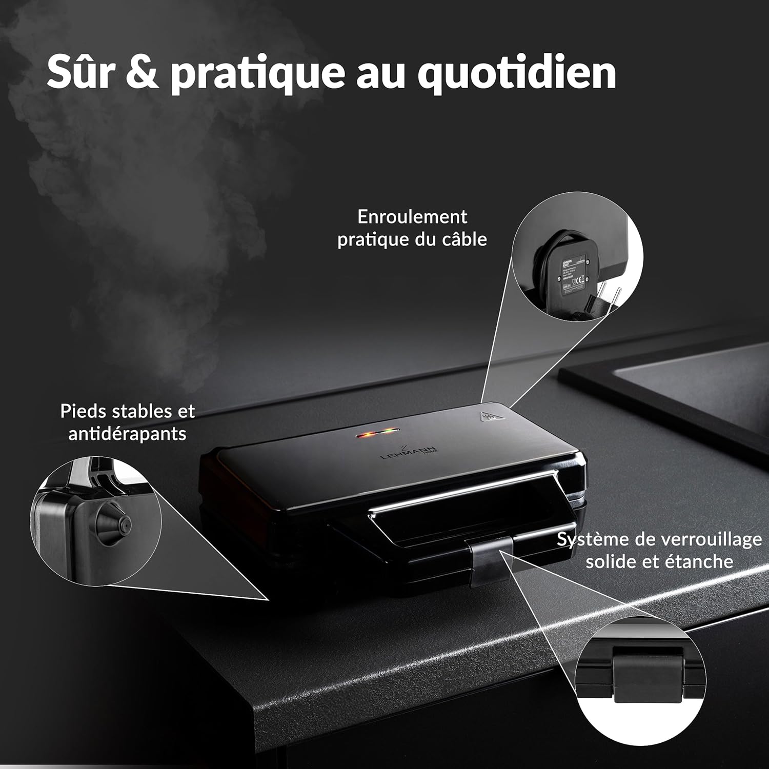 Lehmann - Croque Monsieur XL - plaques larges, antiadhésif, 1000W