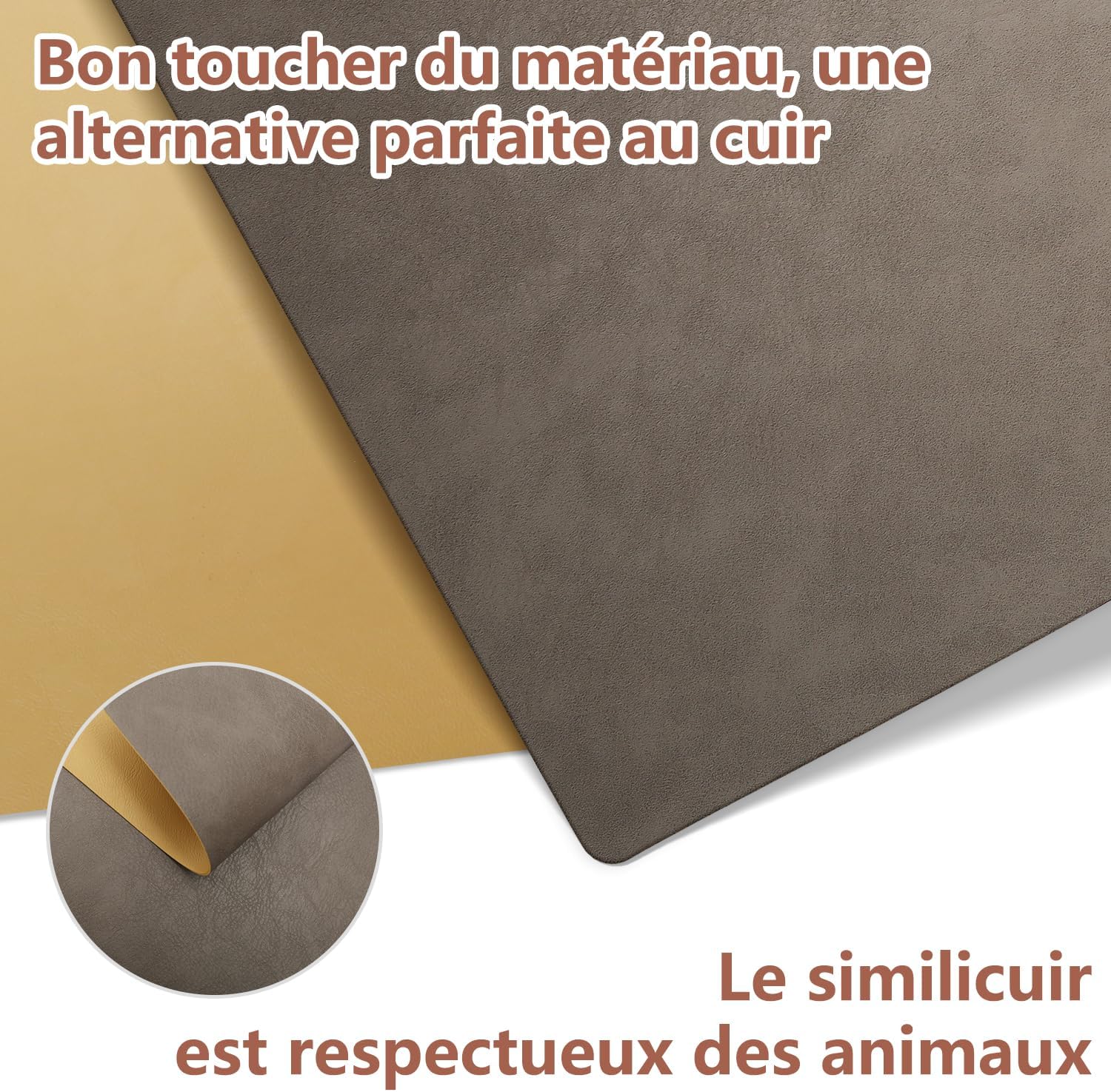 Set de table - lot de 6, cuir PU double face, 43x30cm, lavable, antidérapant