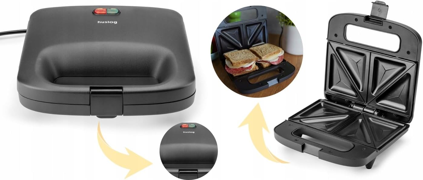 Appareil à croque-monsieur - 750W - plaques triangles - revêtement antiadhésif - dimensions compactes