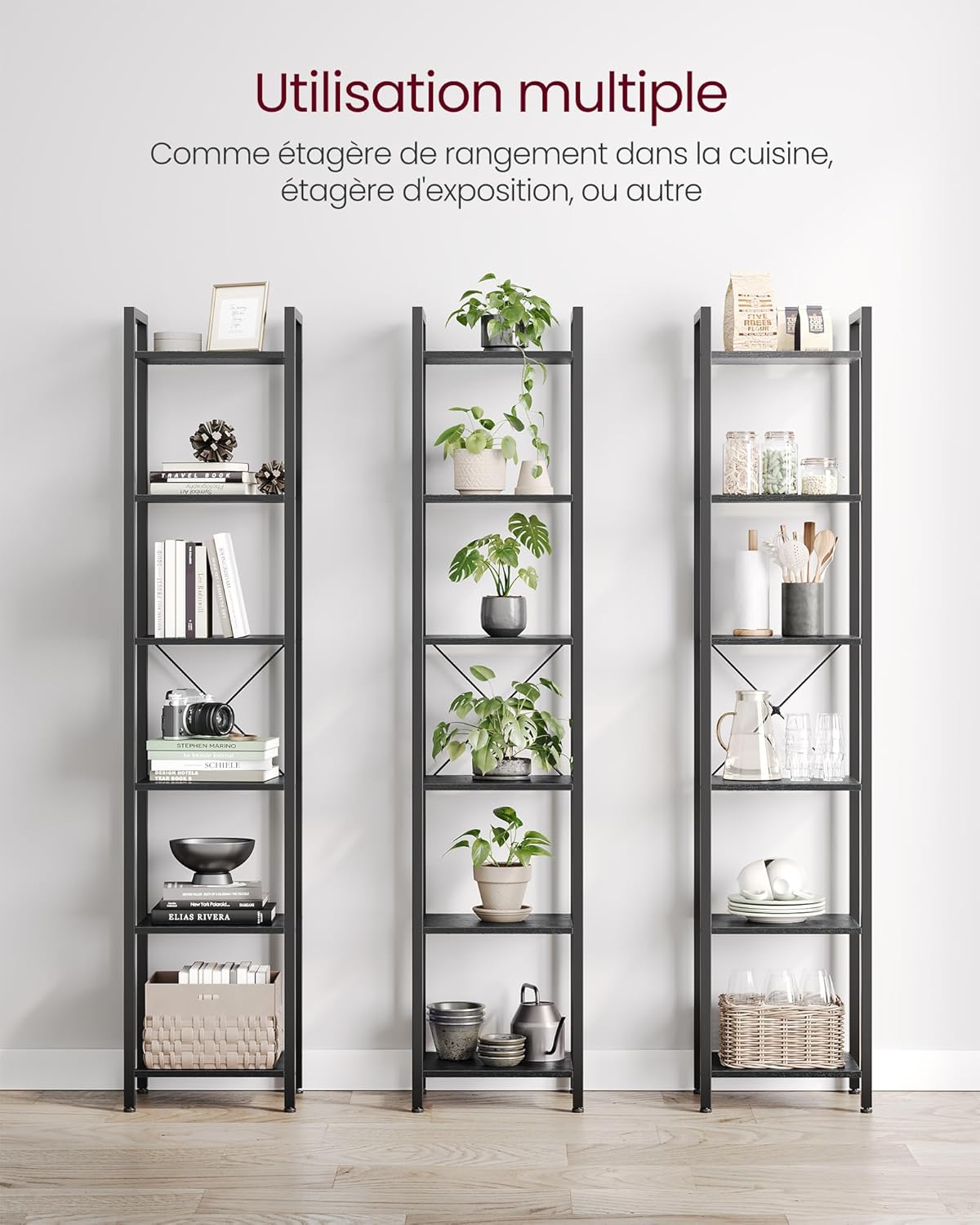 VASAGLE - étagère 6 niveaux - 30x40x187,5 cm - rangement industriel LLS101B56