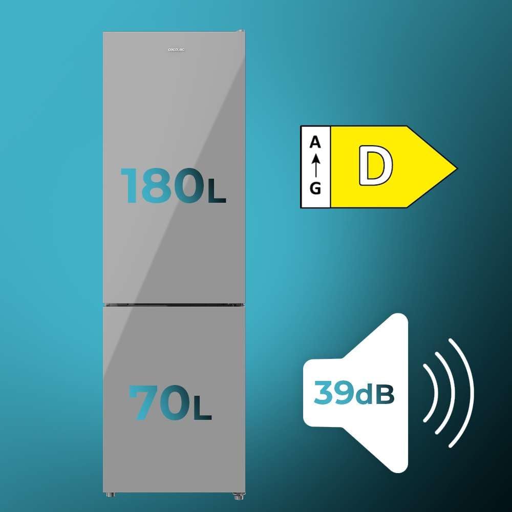 Cecotec - Bolero CoolMarket Combi 250 - 250L - No Frost, Inverter, porte réversible, alarme de porte