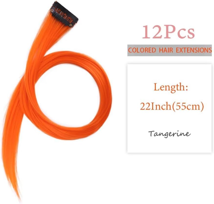 Extension Cheveux - rajout naturel 55cm, 12 pièces, orange/rouge, fête
