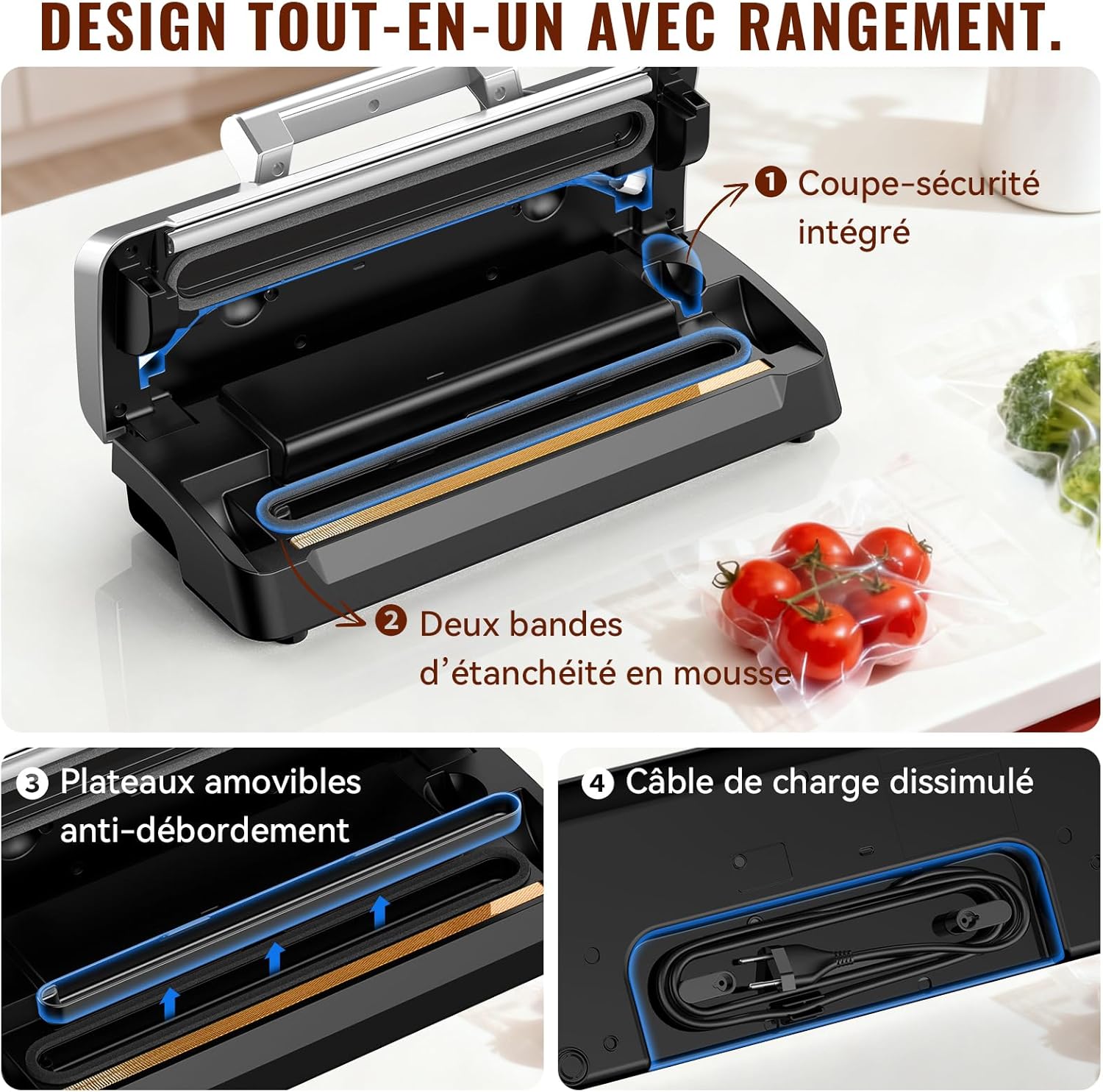 Machine sous vide alimentaire - 20L/min, 90kPa, double pompe, coupe-sacs