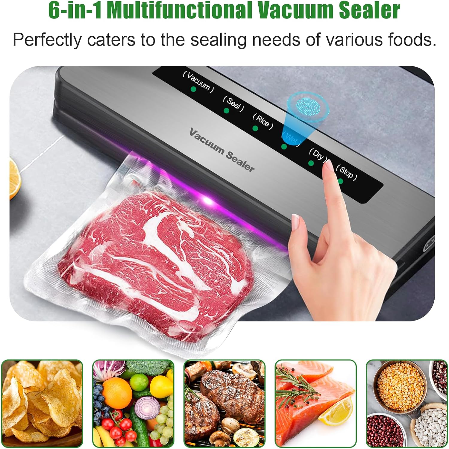 Machine Sous Vide Alimentaire - 6 en 1, pro, 20 sacs, tube, secs/humides