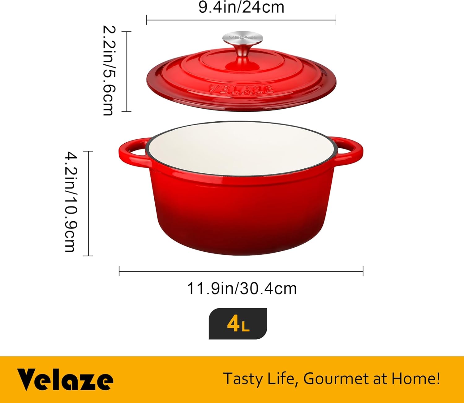 Velaze - cocotte en fonte émaillée 24cm - induction, antiadhésive, 4L