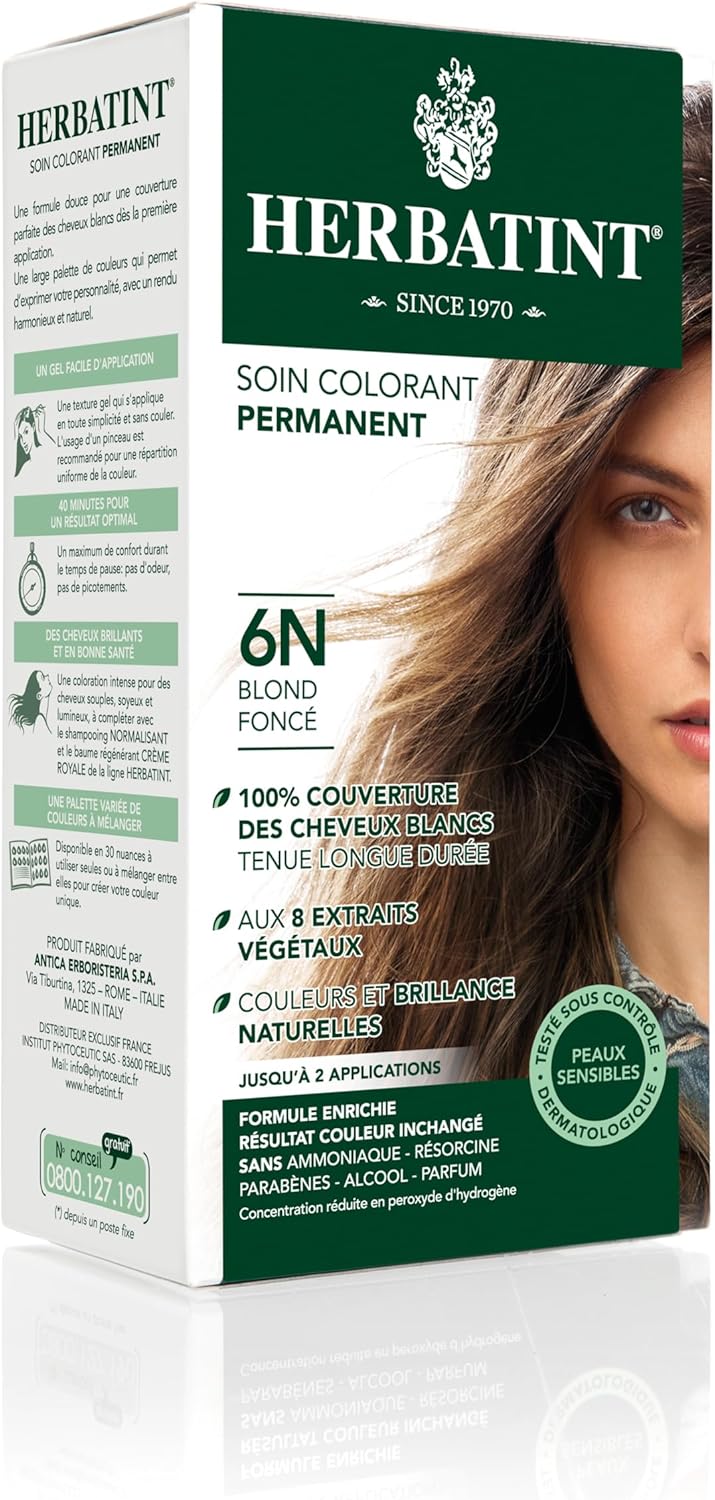 Herbatint - Soin Colorant 6N - 150ml - sans ammoniaque, 100% couverture blancs